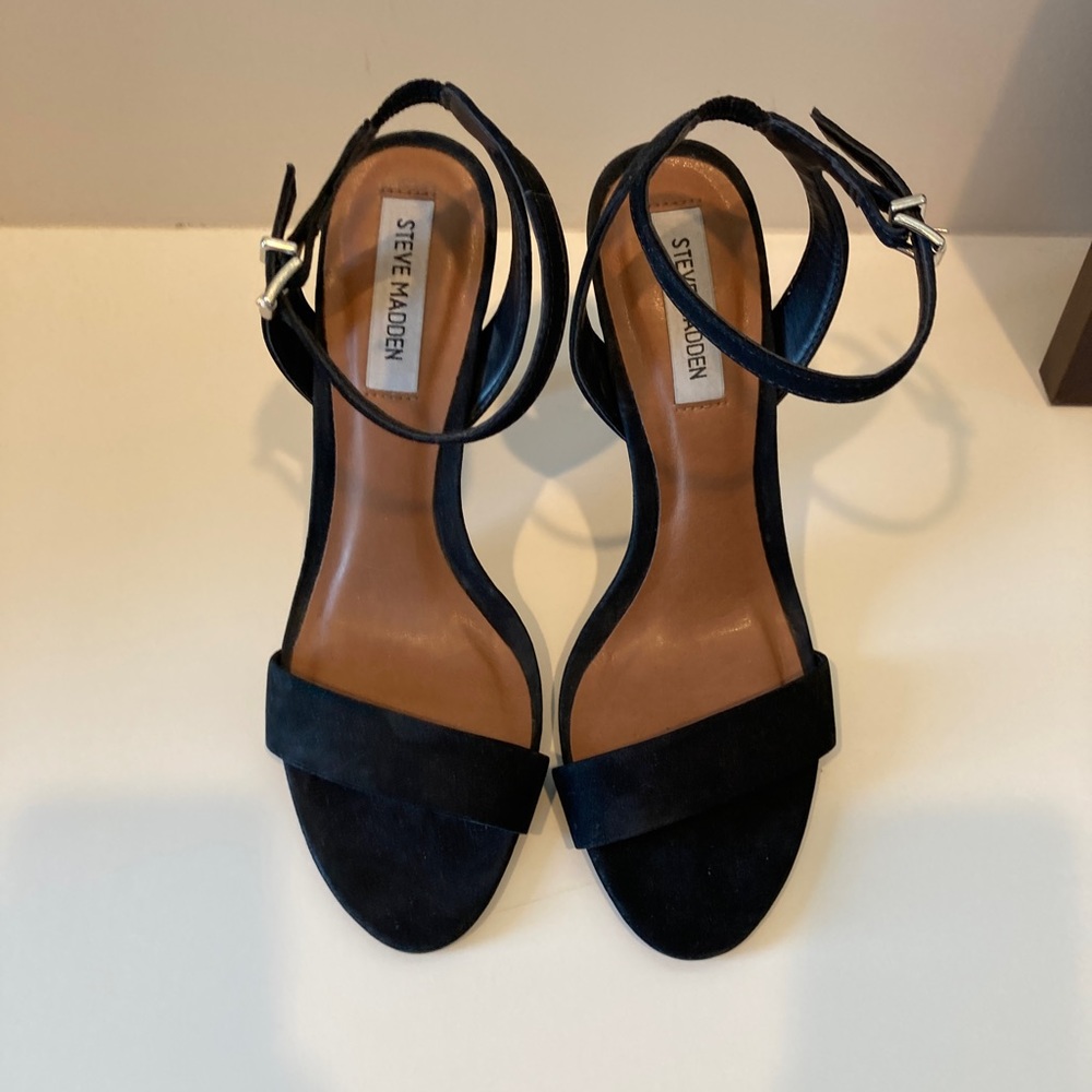 Steve Madden Black Suede Ankle-Strap Heels